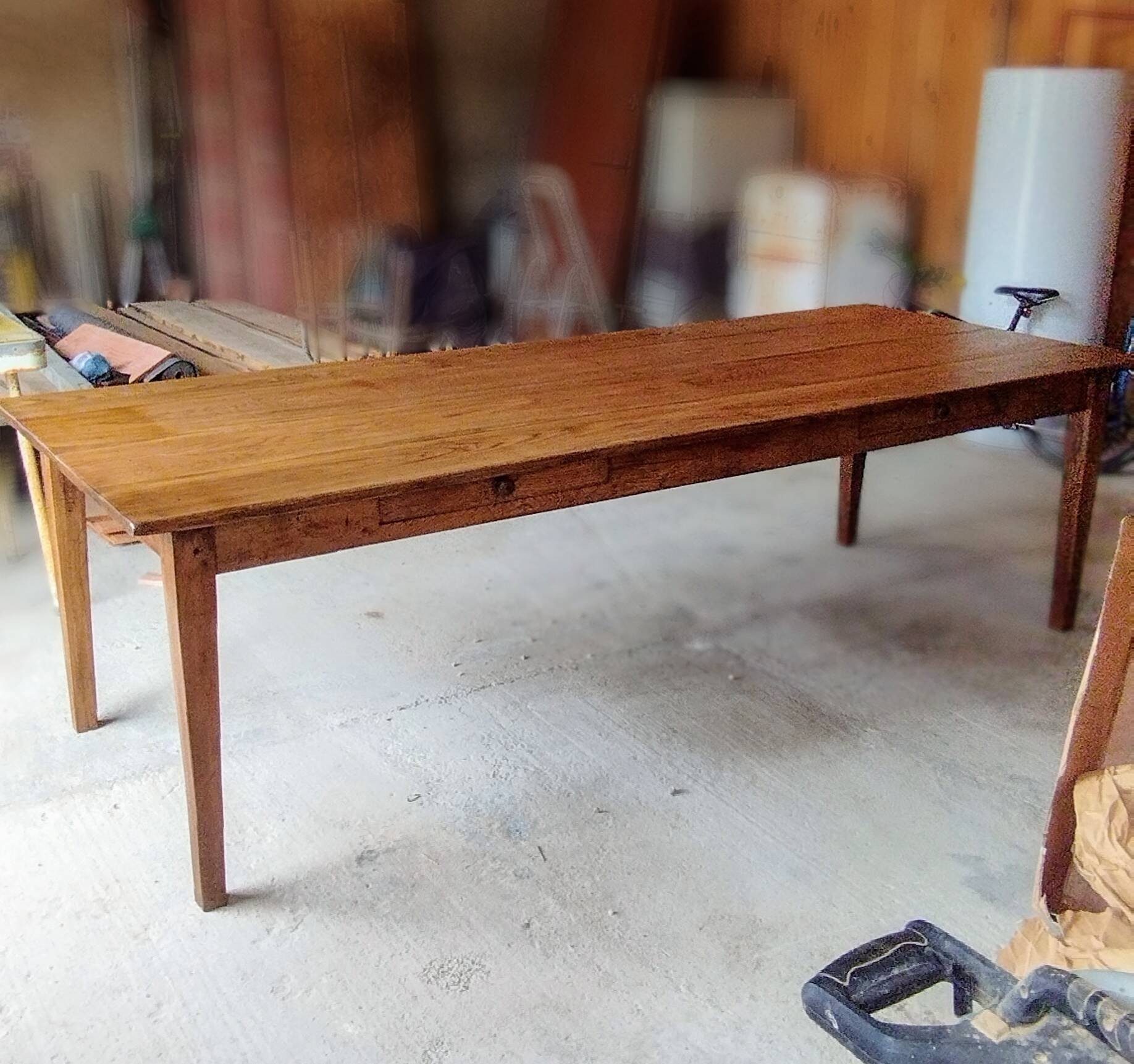 Large solid oak farmhouse table with two drawers 260 cm x 100 cm