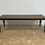Table à manger classique en bois, pieds noirs, 12 couverts