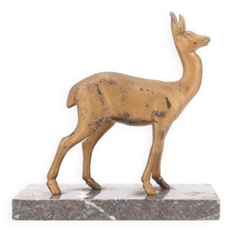 Art Deco gilded doe sculpture on marble base
