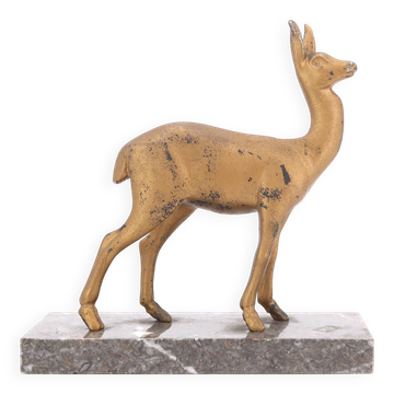 Art Deco gilded doe sculpture on marble base