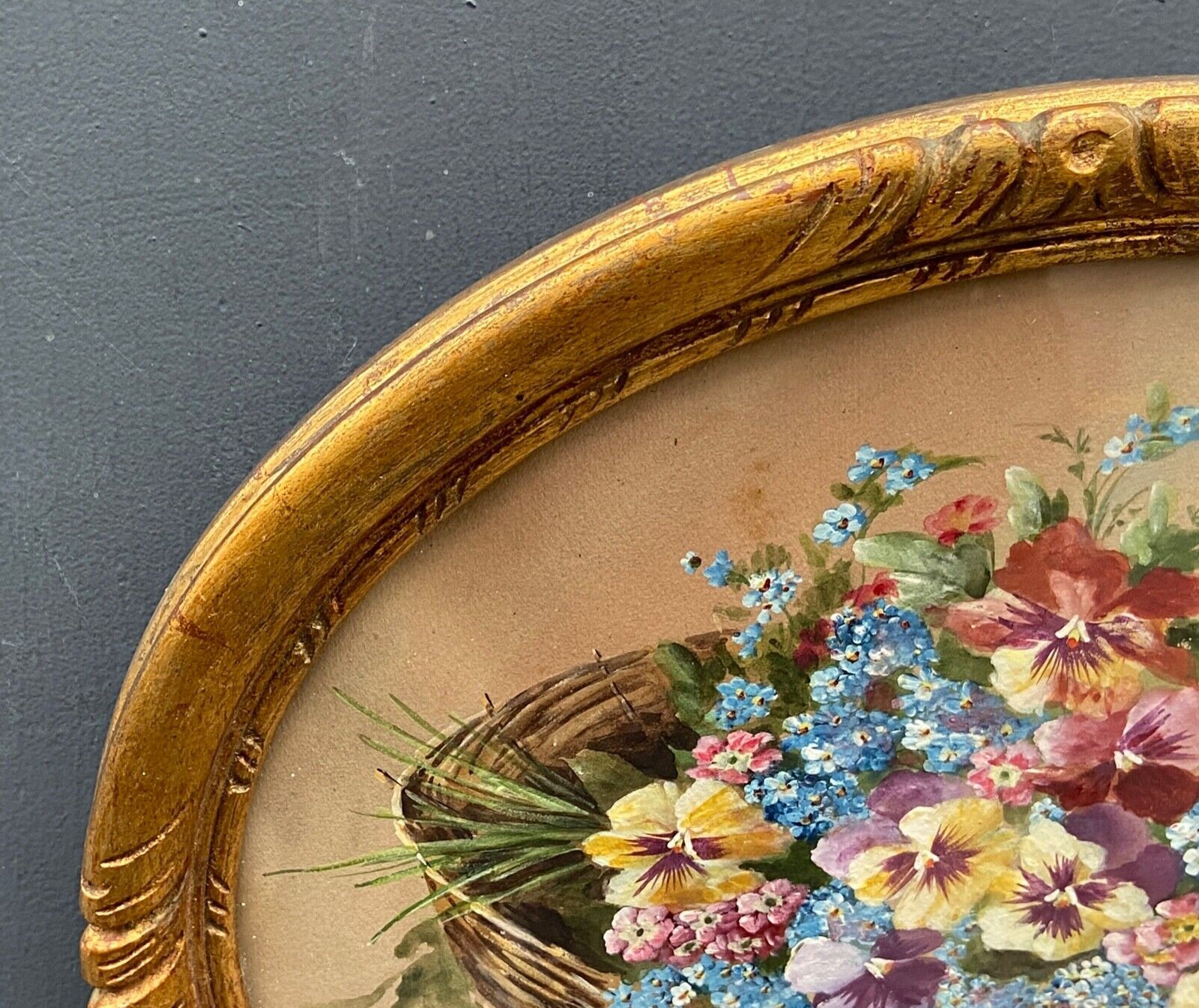 Watercolor on paper bouquet of flowers by a euget-barry xxe frame dore