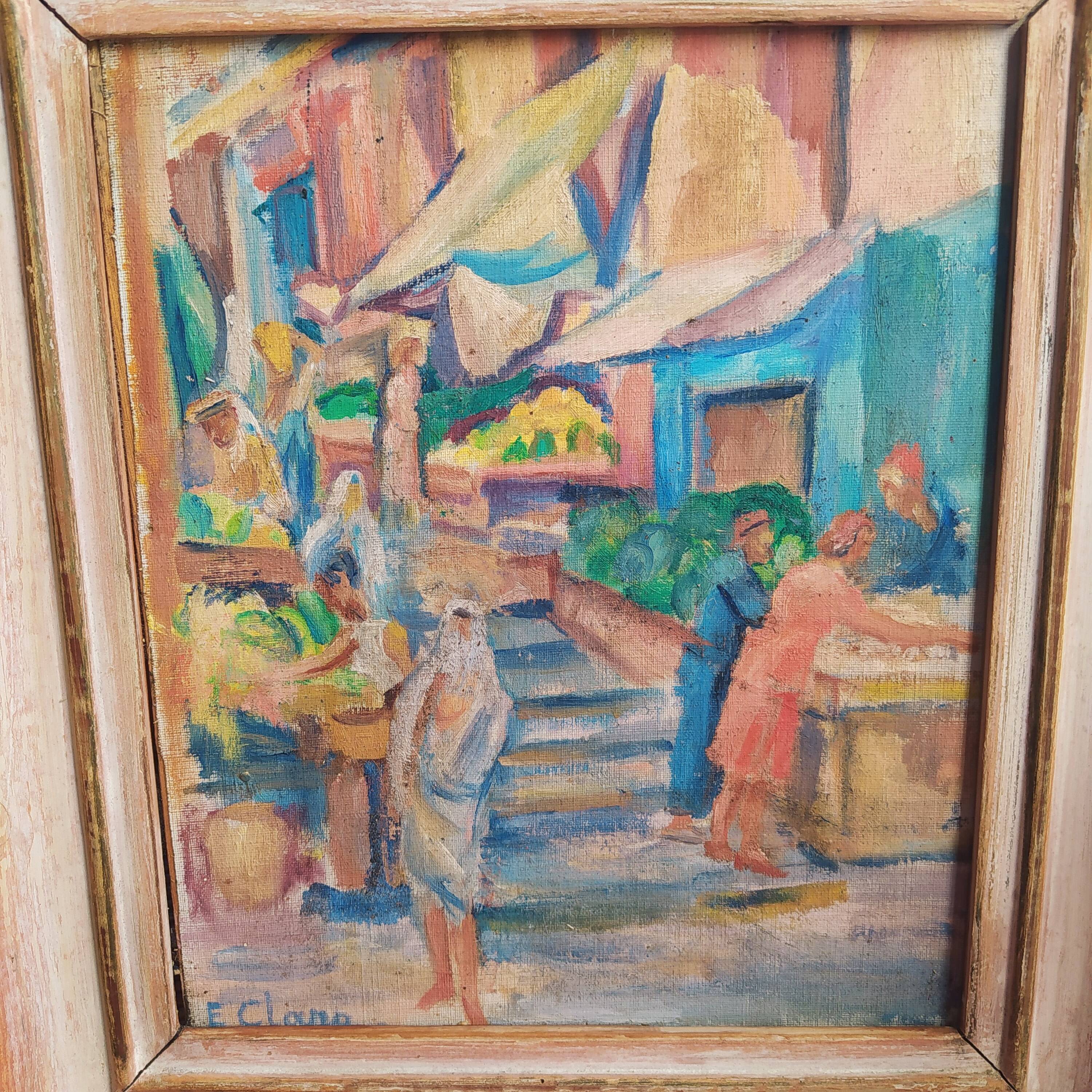 oil on canvas Orientalist street in Algiers signed Emile Claro