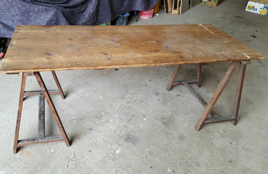 Table tray wood on trestles 188 - 79 cm