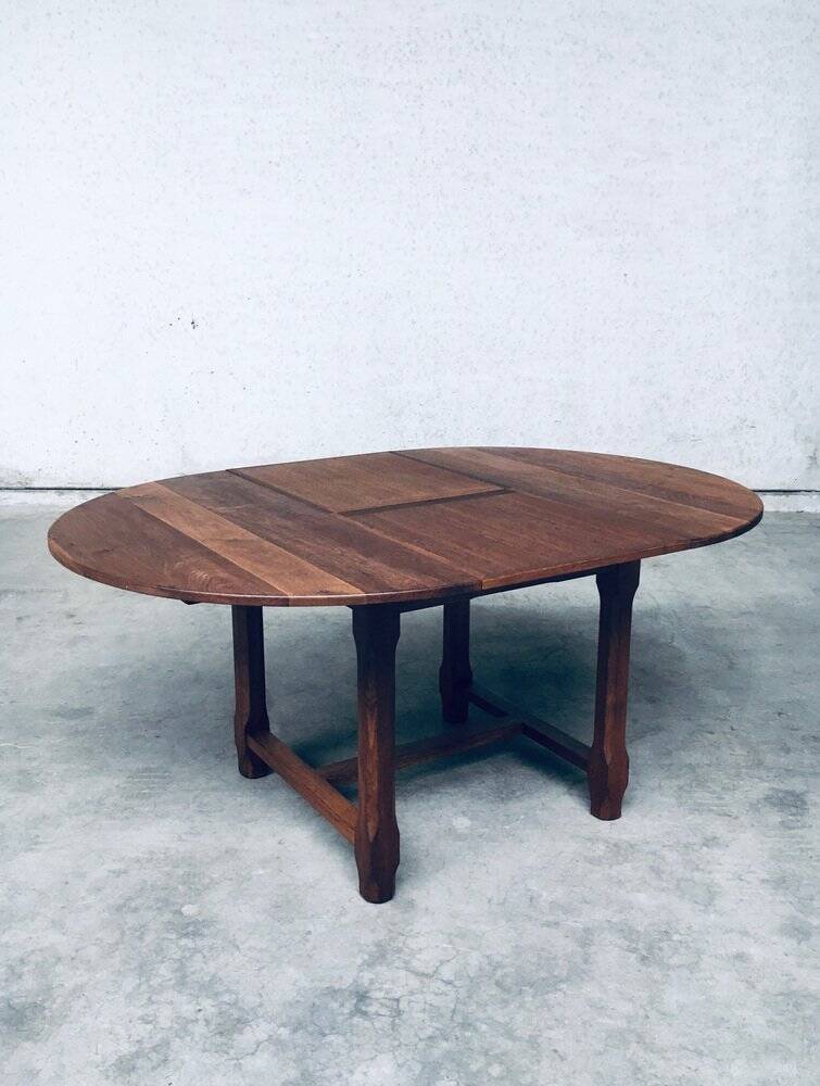 Popular Work Oak Extendable Dining Table, France, 1930s