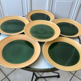 Set of 6 flat plates in green enamel ceramic salins model "capvern" years 60-70