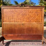 Louis XVI style marquetry & bronze bed and bedside table