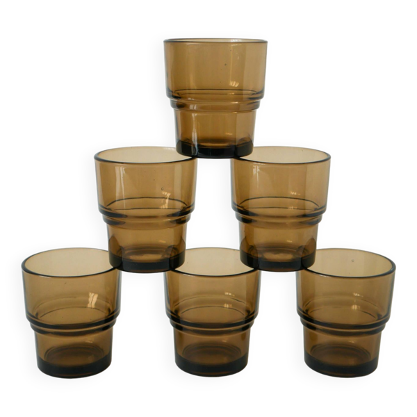 Lot de 6 verres à eau en verre fumé, Design, 1970