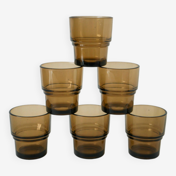 Set of 6 smoked glass water glasses, Design, 1970