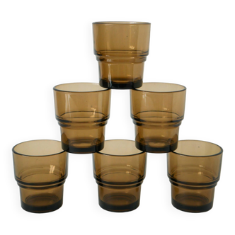 Set of 6 smoked glass water glasses, Design, 1970