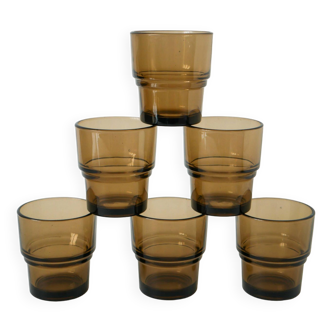 Lot de 6 verres à eau en verre fumé, Design, 1970