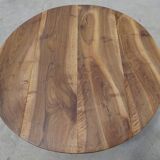 Round drop-leaf table made entirely of solid walnut