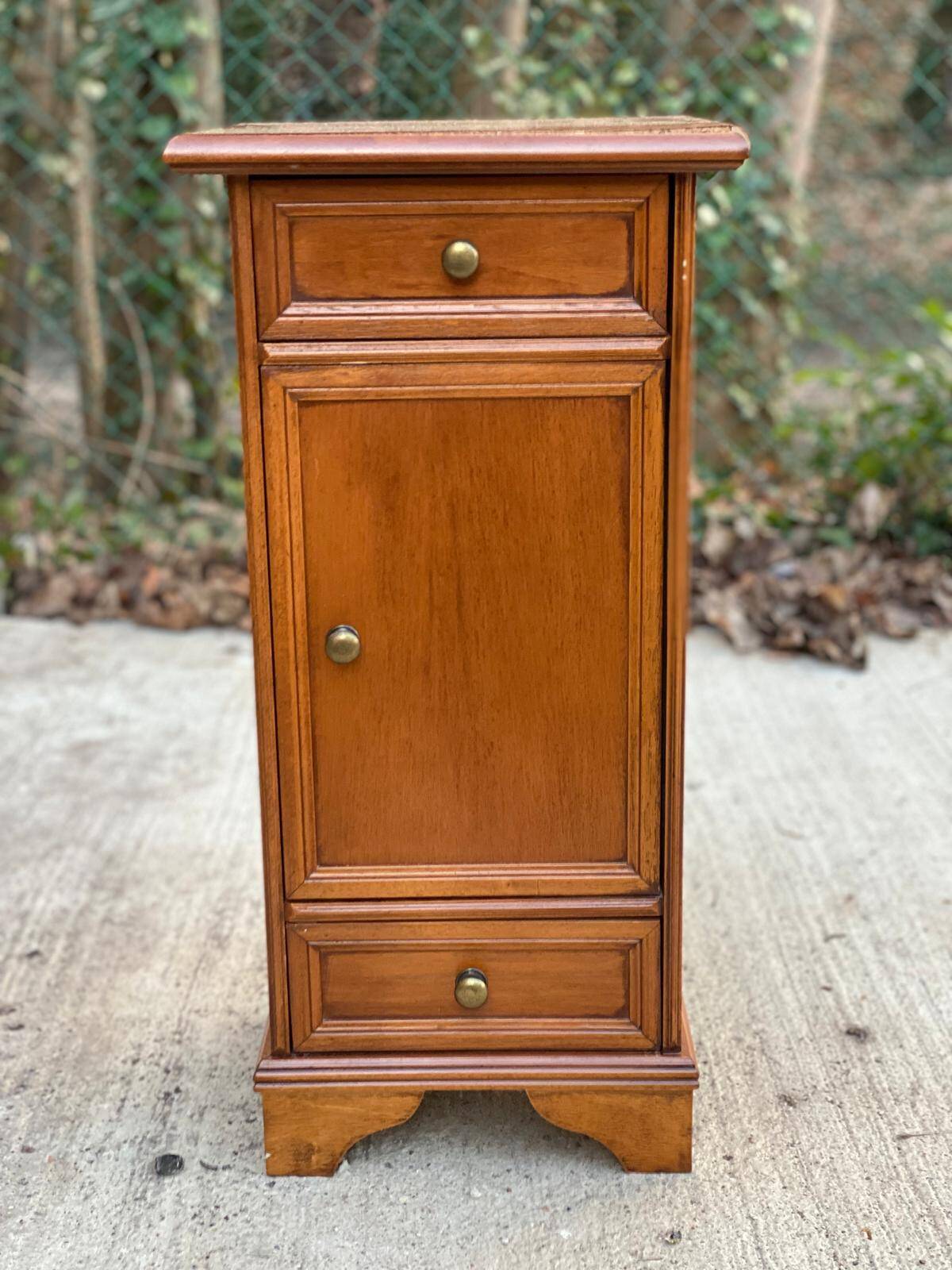 Solid wood bedside table with drawers and door