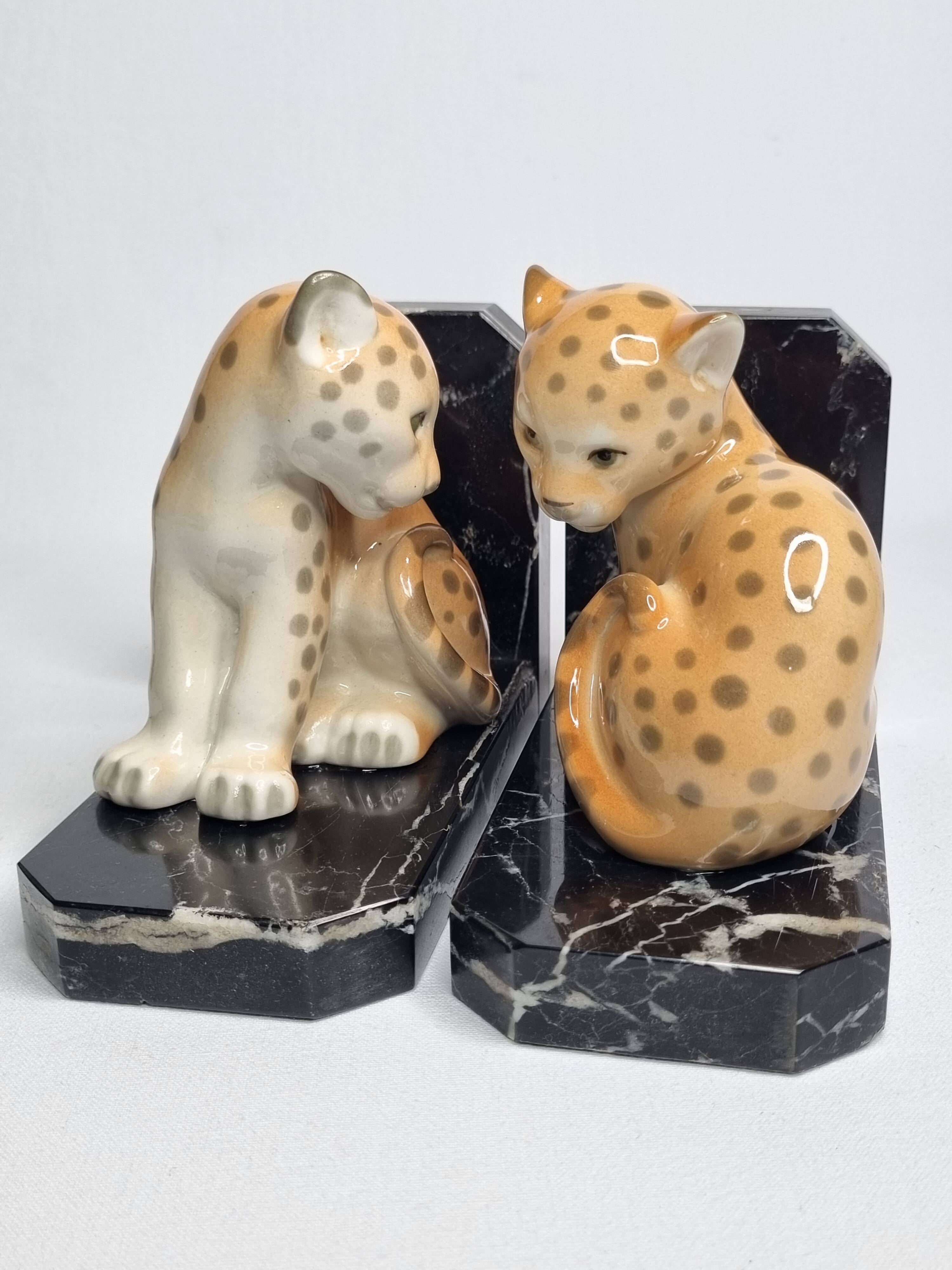 Pair of Lomonosov marble and porcelain bookends