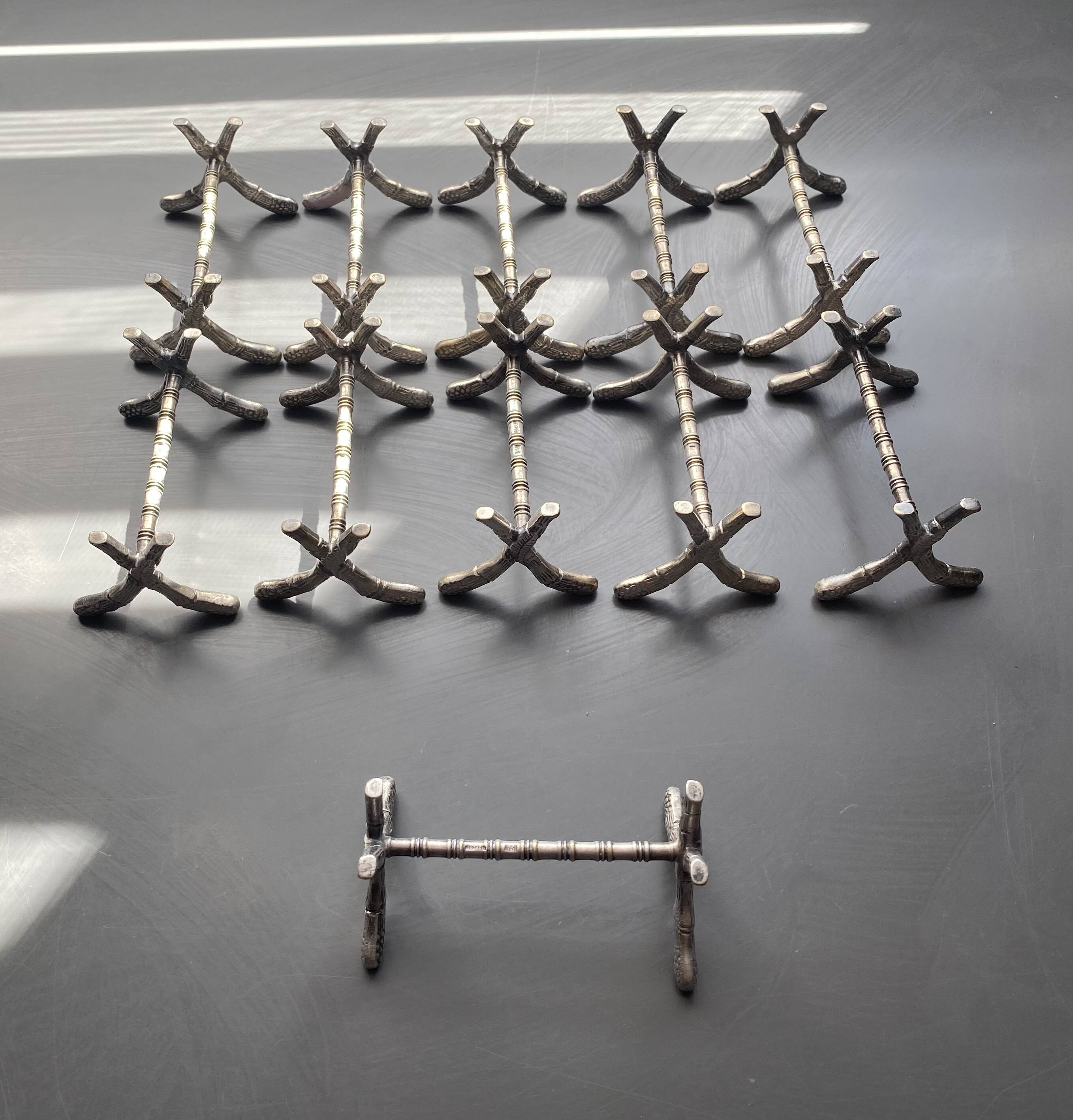 11 silver-plated metal knife rests, Art Nouveau, Morlot