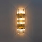 Pair of Venini Style Mid-Century Brass and Murano Glass "Triedri" Sconces