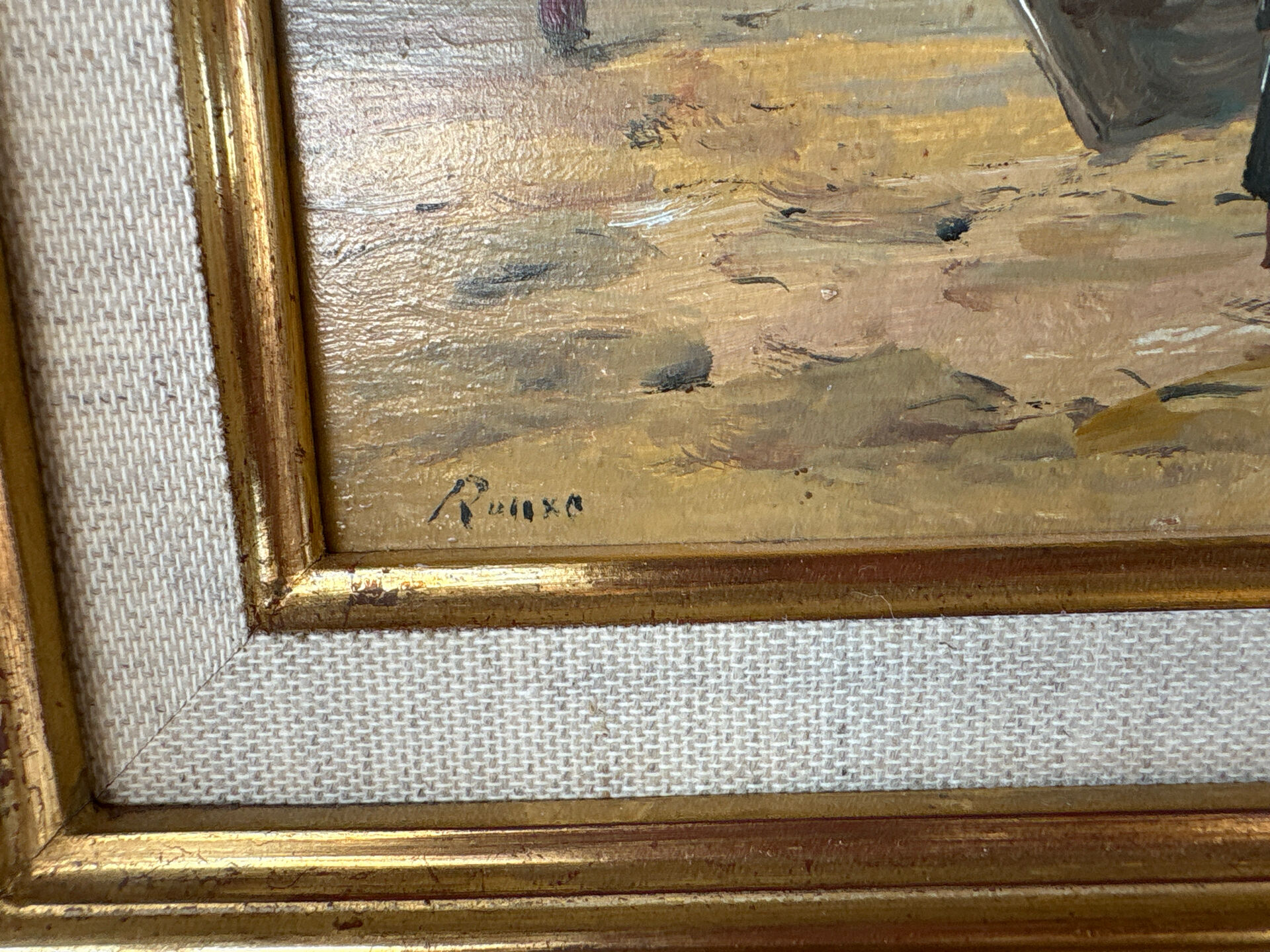 Painting signed Gérard Roux known as "Rouxe" – Scene of a Normandy beach