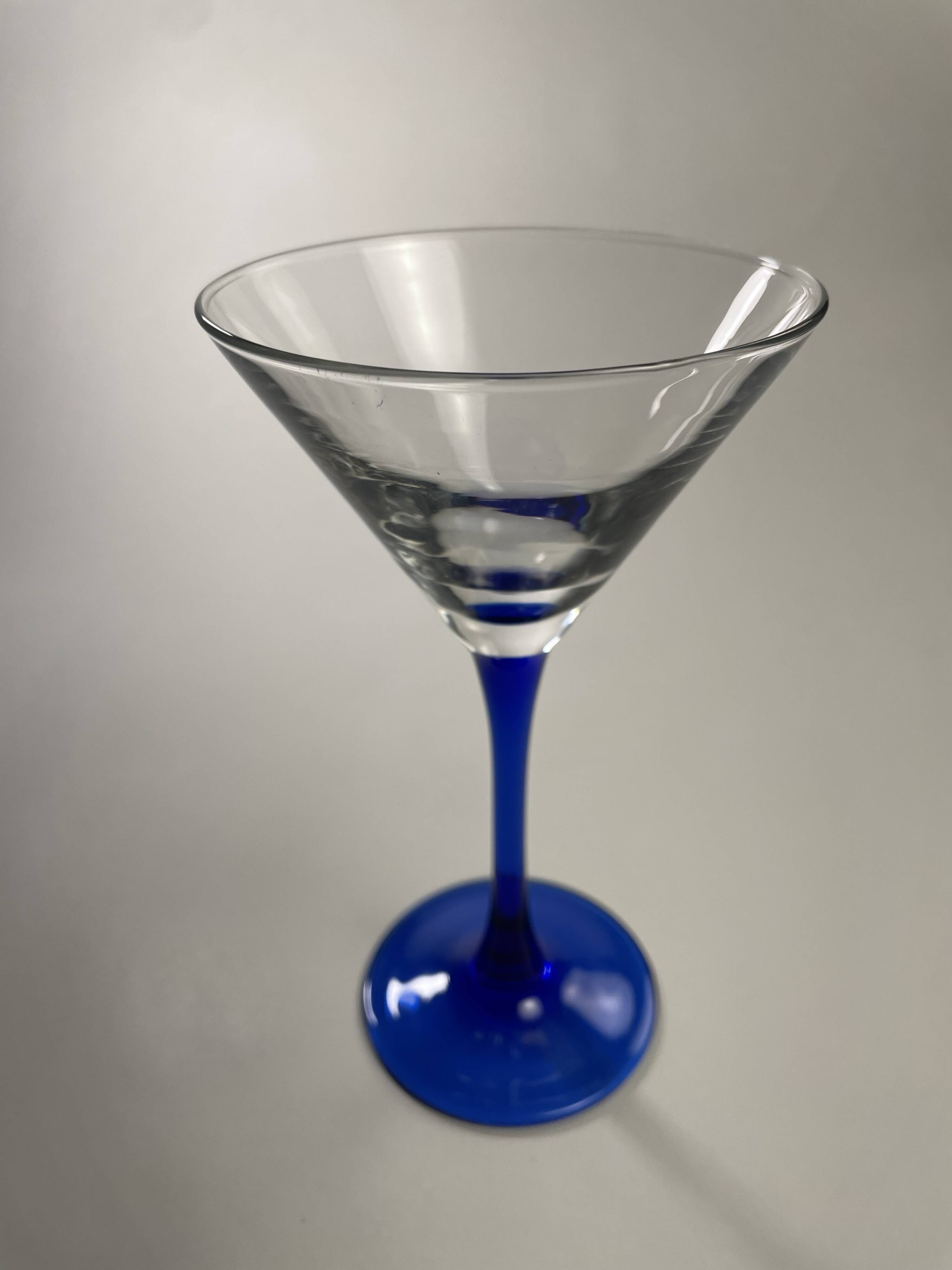 Set of 9 blue stemmed glasses (3 balloon wine glasses, 3 flutes, 3 cocktail)