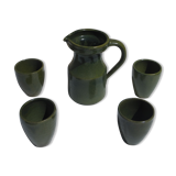 Green pitcher and 4 cups assorted terra cotta