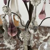 pair of chandeliers, lamp, silver-plated metal, crystal, tassels, florets, pendant, rosettes