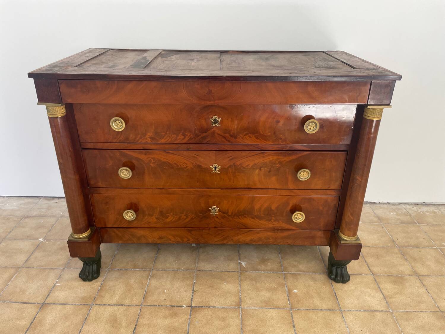 Commode empire retour D’Égypte en Acajou Flammé Époque XIX eme siècle