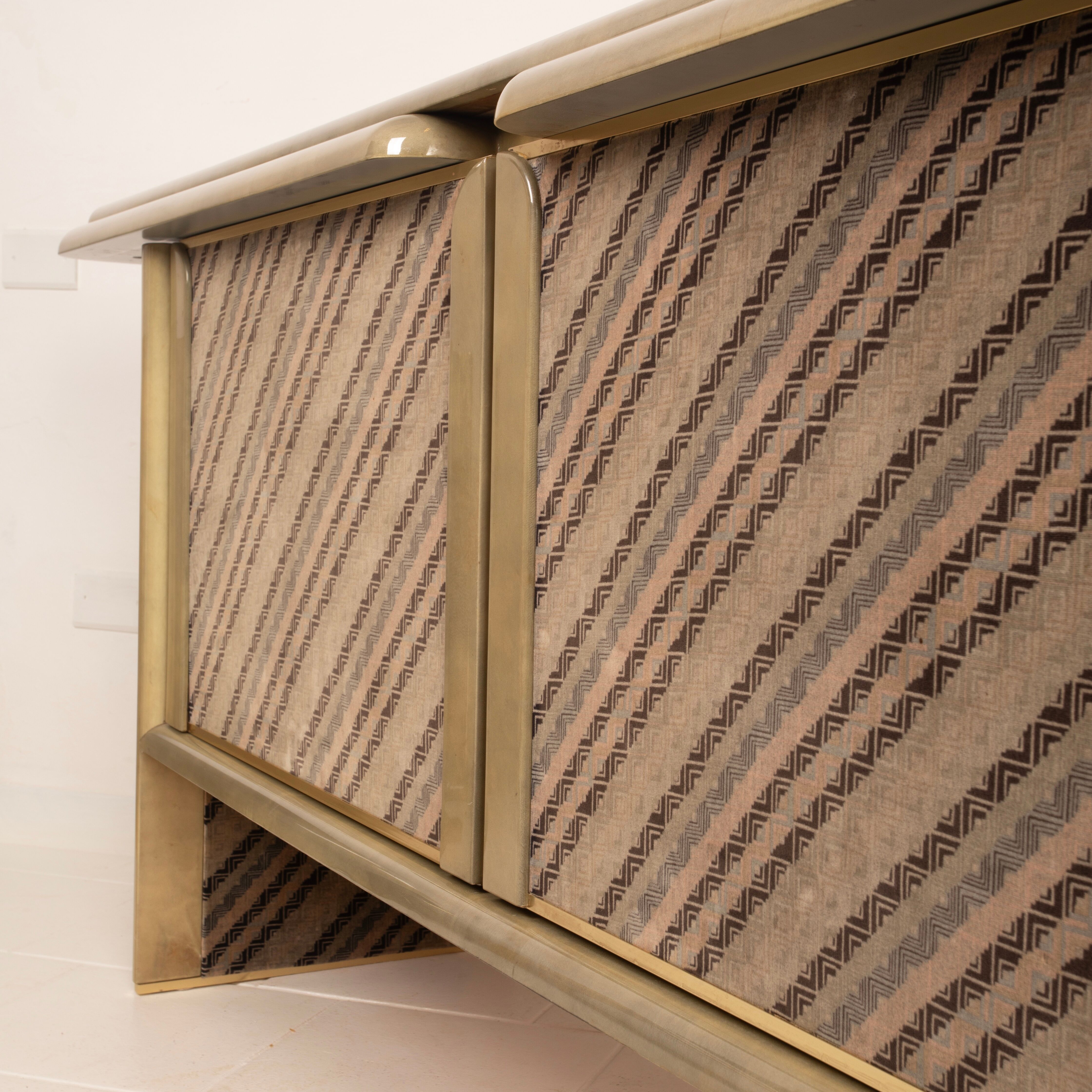 Sideboard in parchment and Missoni fabric by Angelo Mazzola for Salpol, 1980