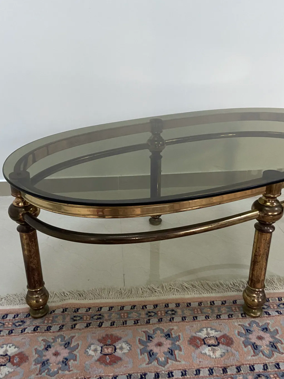 Oval coffee table Italian smoked glass 1970