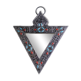 Triangular mirror in silver metal and pearls, 80s