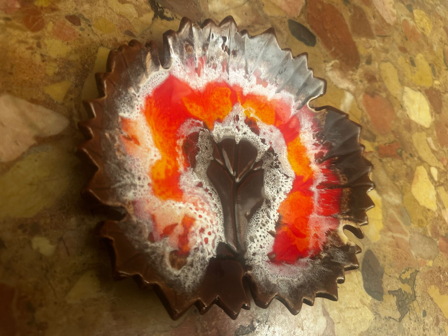 Leaf-shaped ceramic catchall from the 1960s.