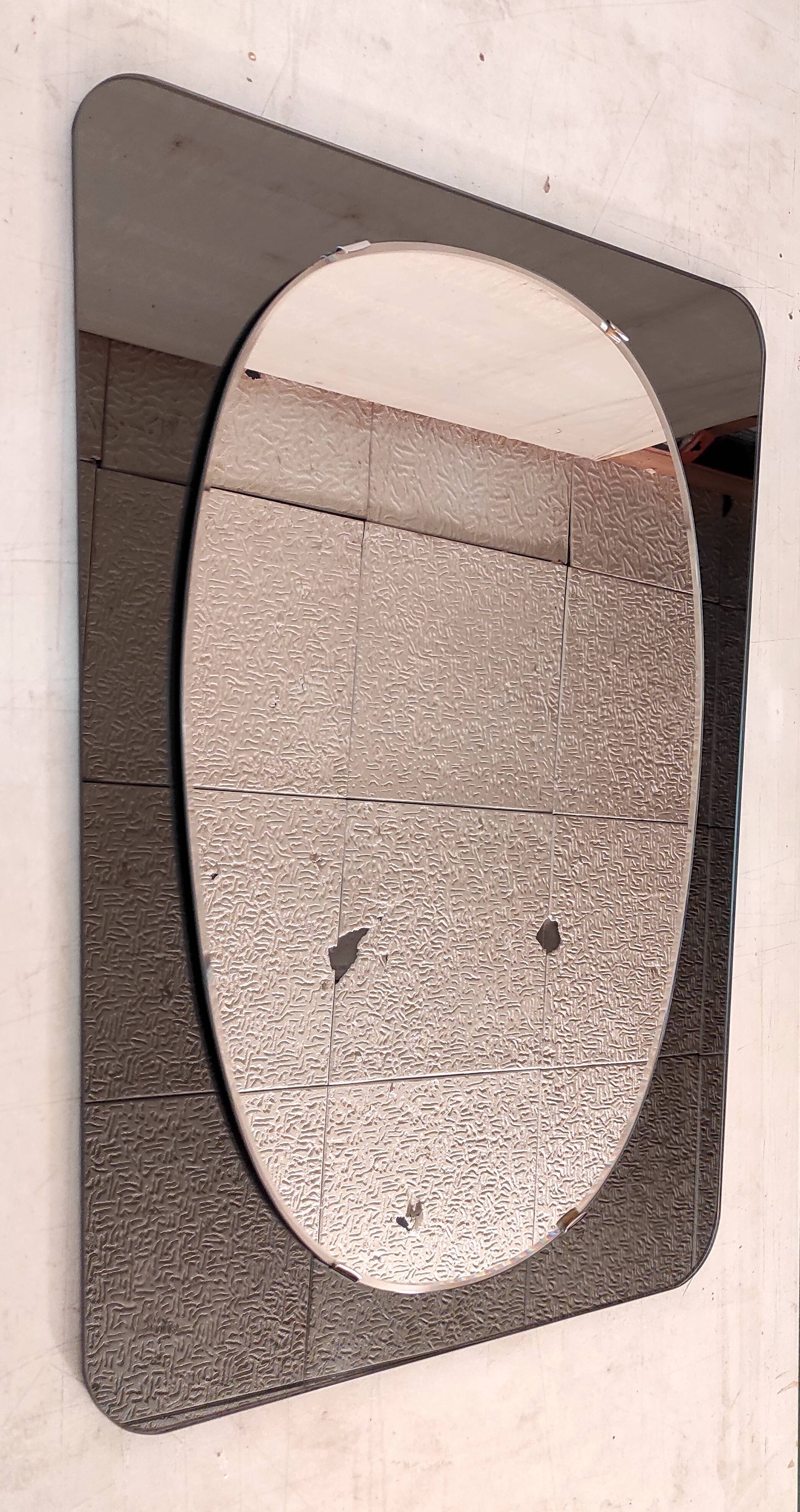 Smoked glass and white designed mirror with a freeform irregular shape - 1960s/70s