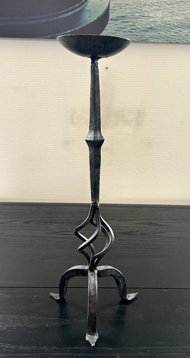 Brutalist wrought iron candle holder
