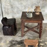 Stool, tabouret or low Japanese-style armchair in brutalist monoxyle radica.