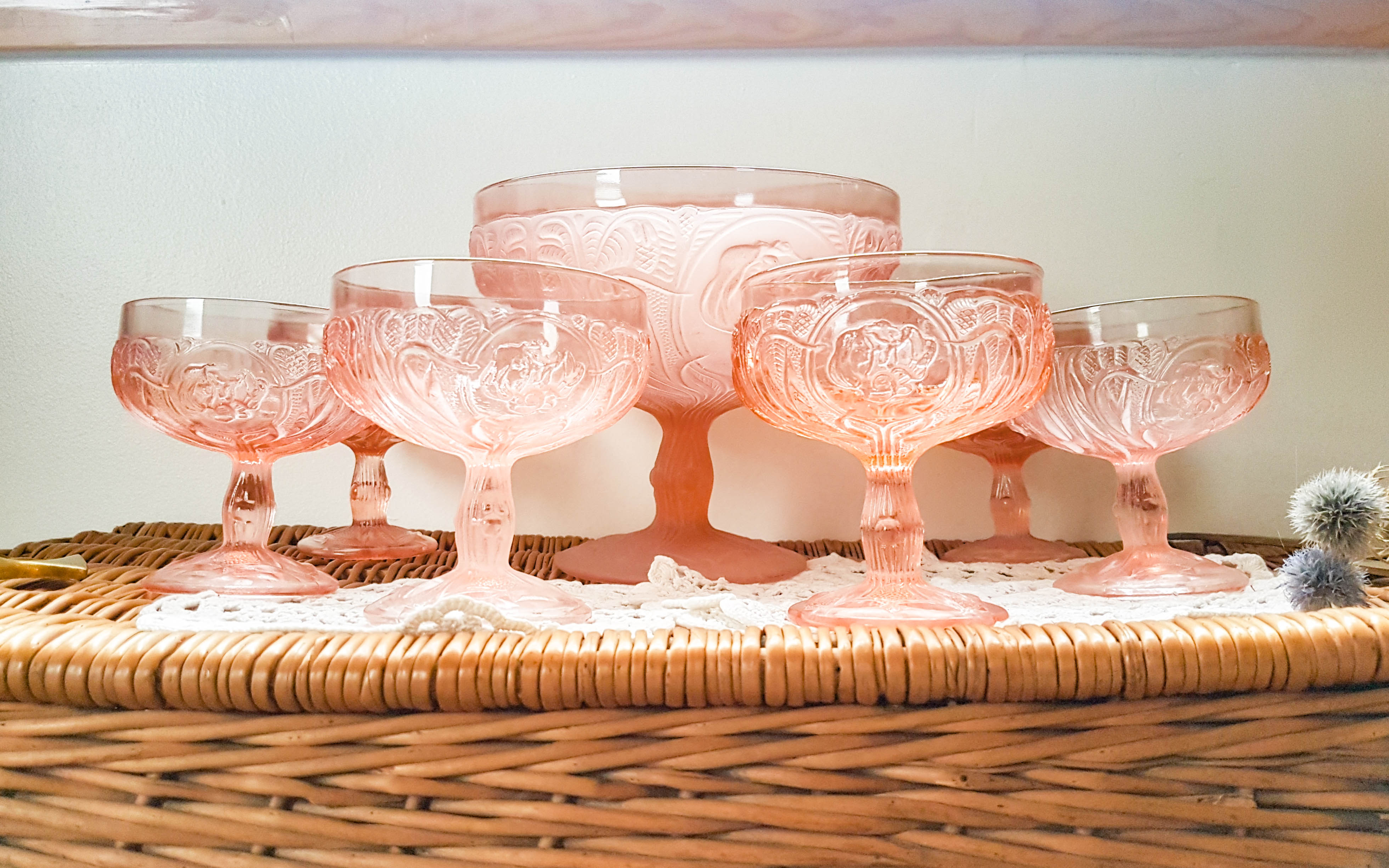 Pink Dessert Service Old Pink Glass Ice cream cups Pink Dish Cup