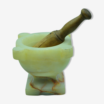 Marble mortar and wooden pestle
