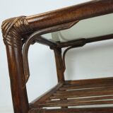 Table d'appoint du milieu du siècle des années 1970, table basse, verre en osier de bambou