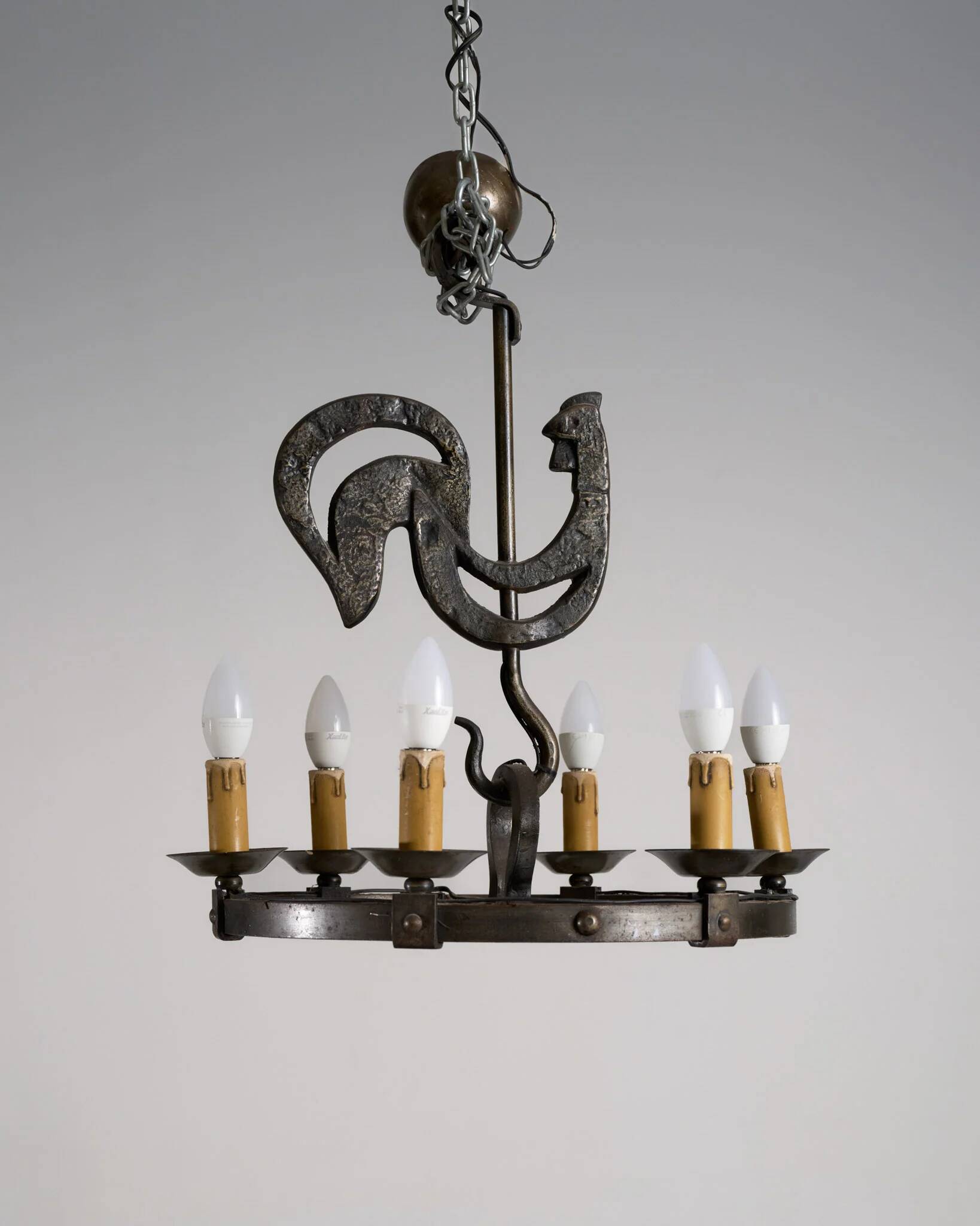 Rooster chandelier, Jean Touret, 1950s