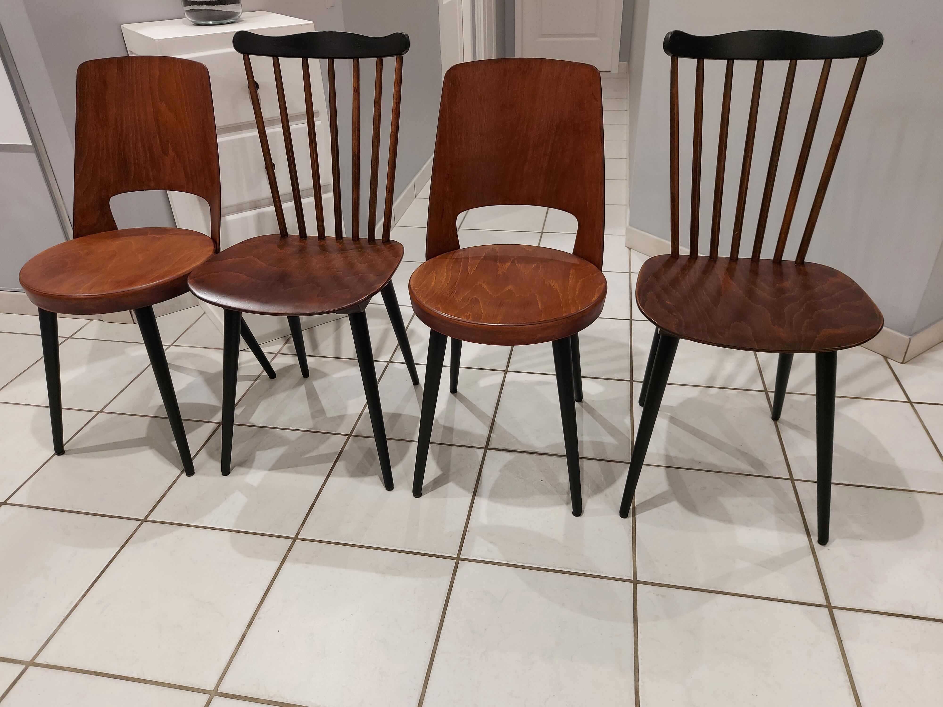 Suite of 4 chairs of bistrot Baumann vintage model Mondor and Minuet
