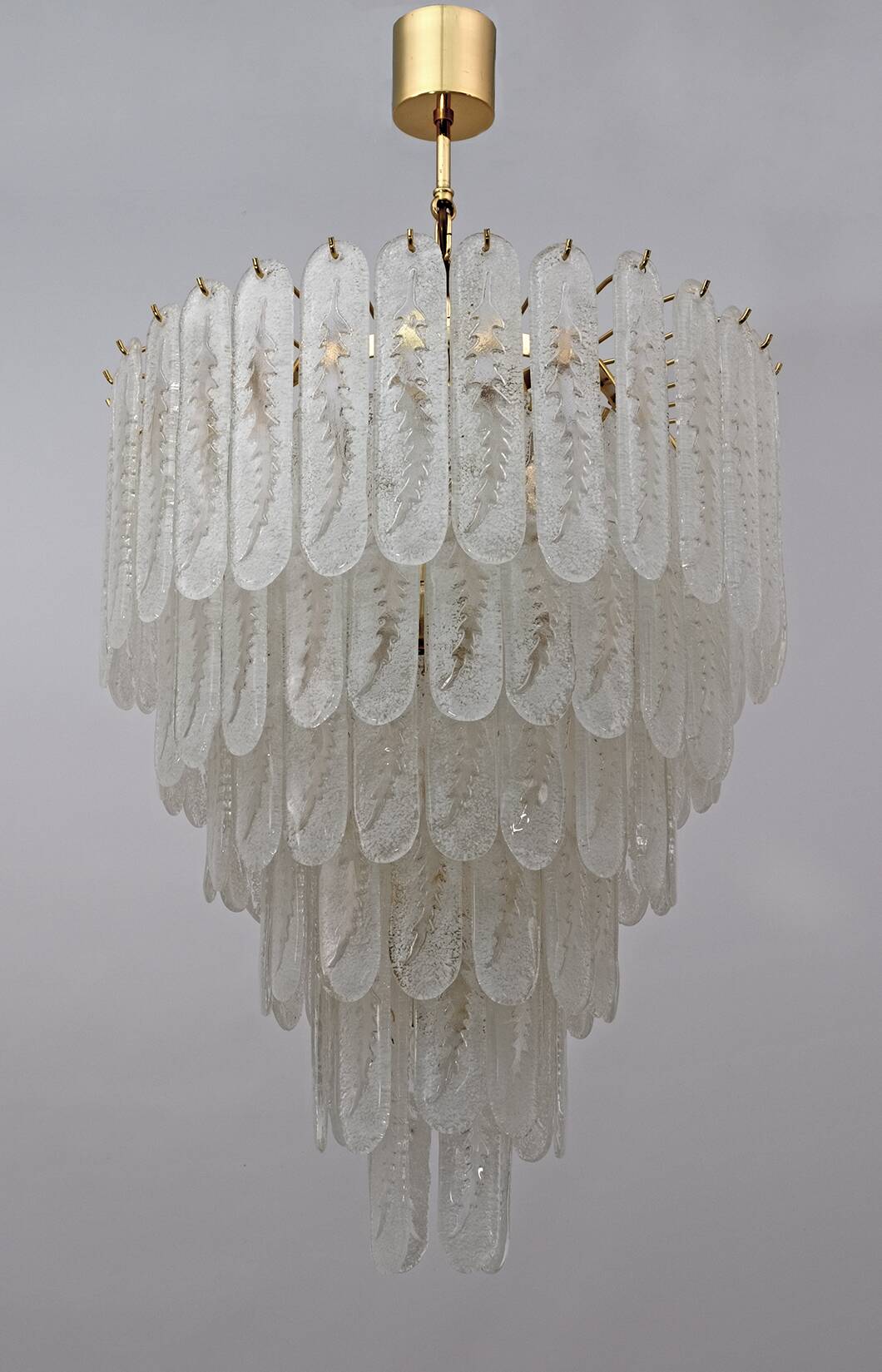 Venini Style 6 Floors Chandelier Murano Glass Graniglia and Brass, 1970s