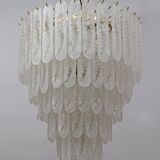 Lustre à six étages de style Venini, en verre de Murano Graniglia et laiton, années 1970