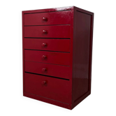 Small workshop furniture in red lacquered pine, 1980.