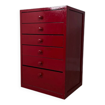 Small workshop furniture in red lacquered pine, 1980.