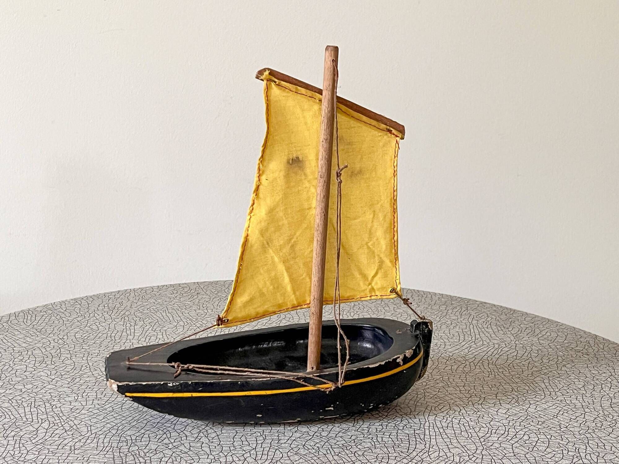 Wooden pond sailboat, The Misainier by the brand Tirot, vintage toy.