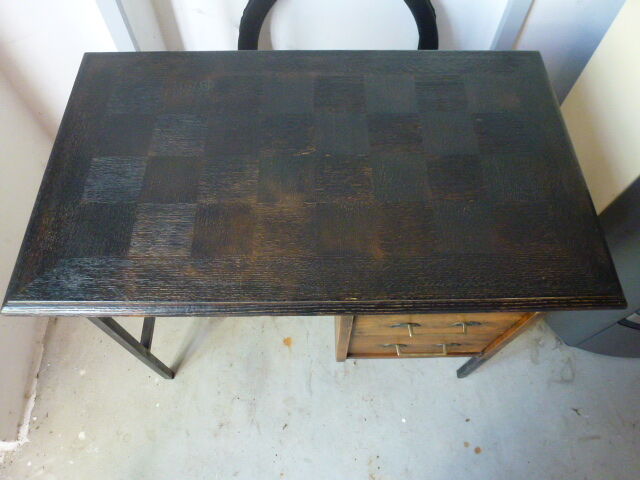 Vintage burnt wood desk shou-sugi-ban method, Japan