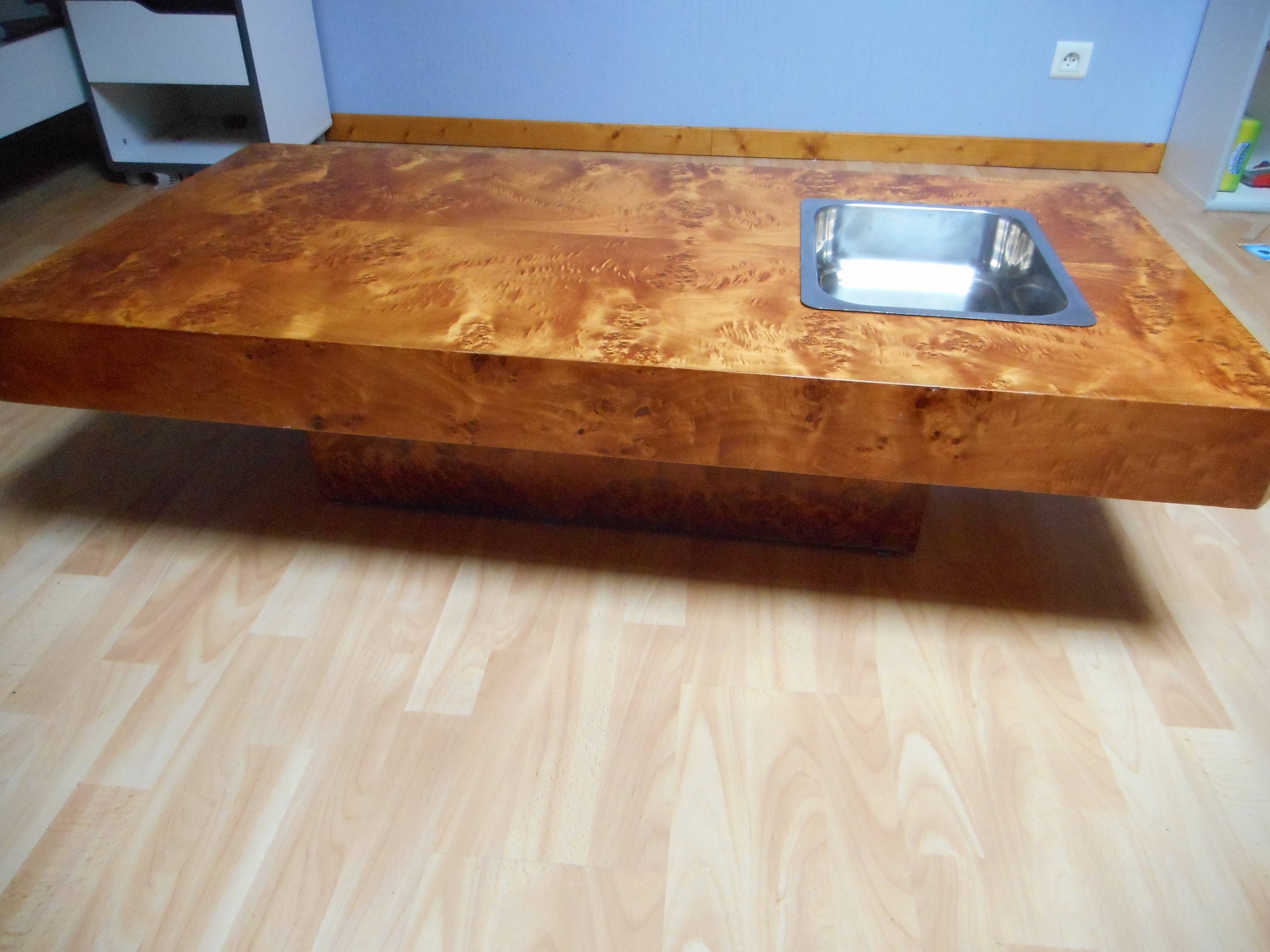 Coffee table for Roche Bobois 70s Elm loupe or thuya