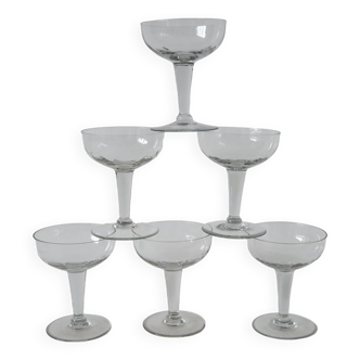 set of 6 large champagne glasses in faceted crystal 1930 11 x 9 cm