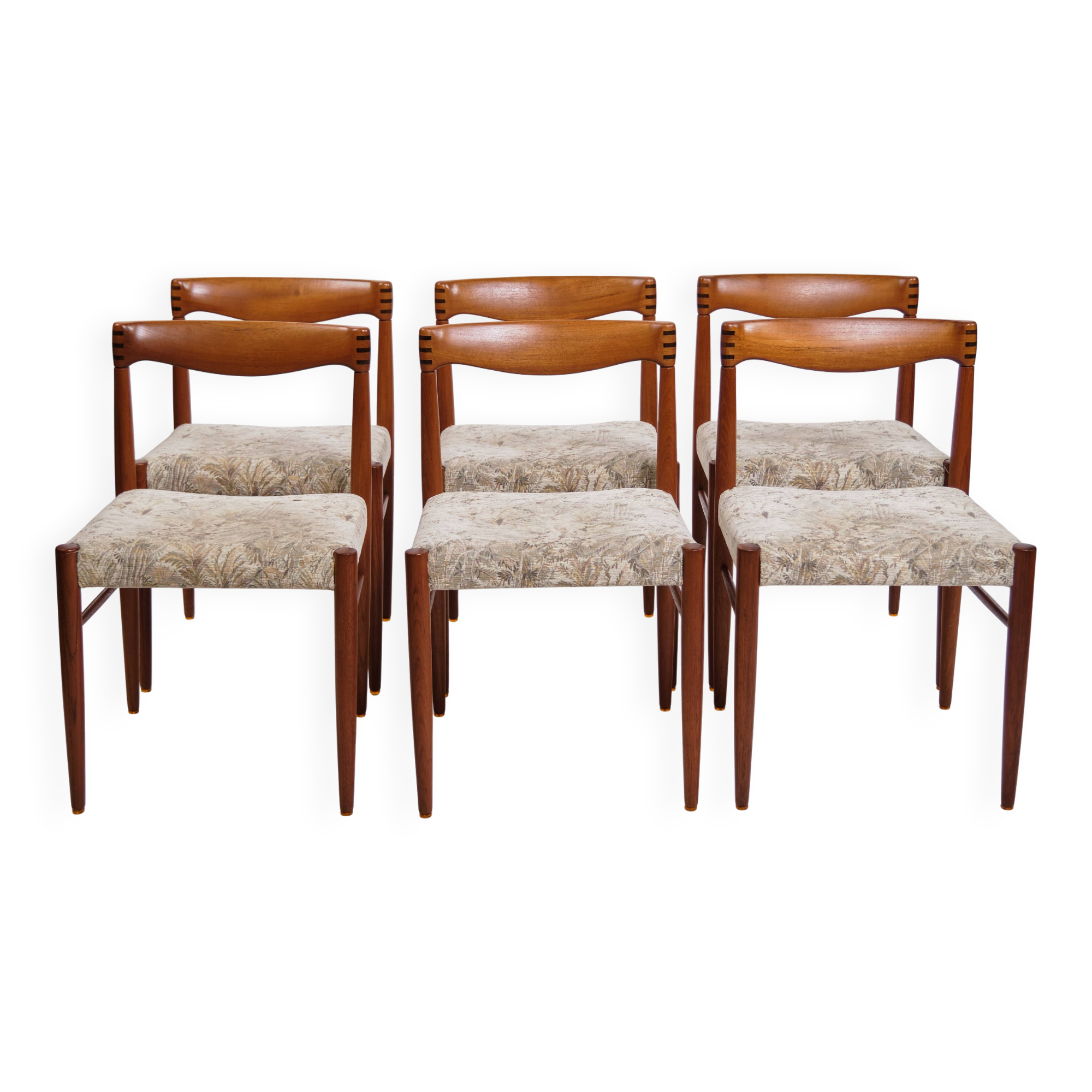 Set of six dining chairs - teak & light upholstery - Henry W. Klein - Bramin - 1960s