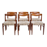 Ensemble de six chaises de salle à manger - teck et tapisserie claire - Henry W. Klein - Bramin - années 1960