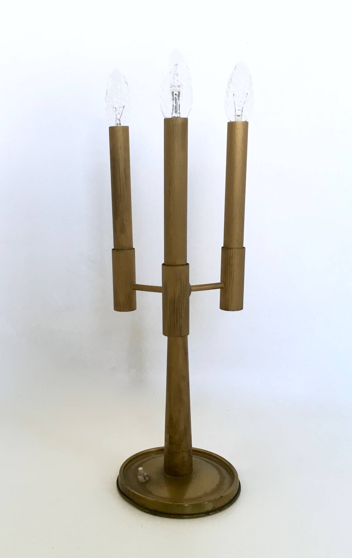 Vintage Three-Arm Brass Table Lamp with a Candelabra Design, Italy