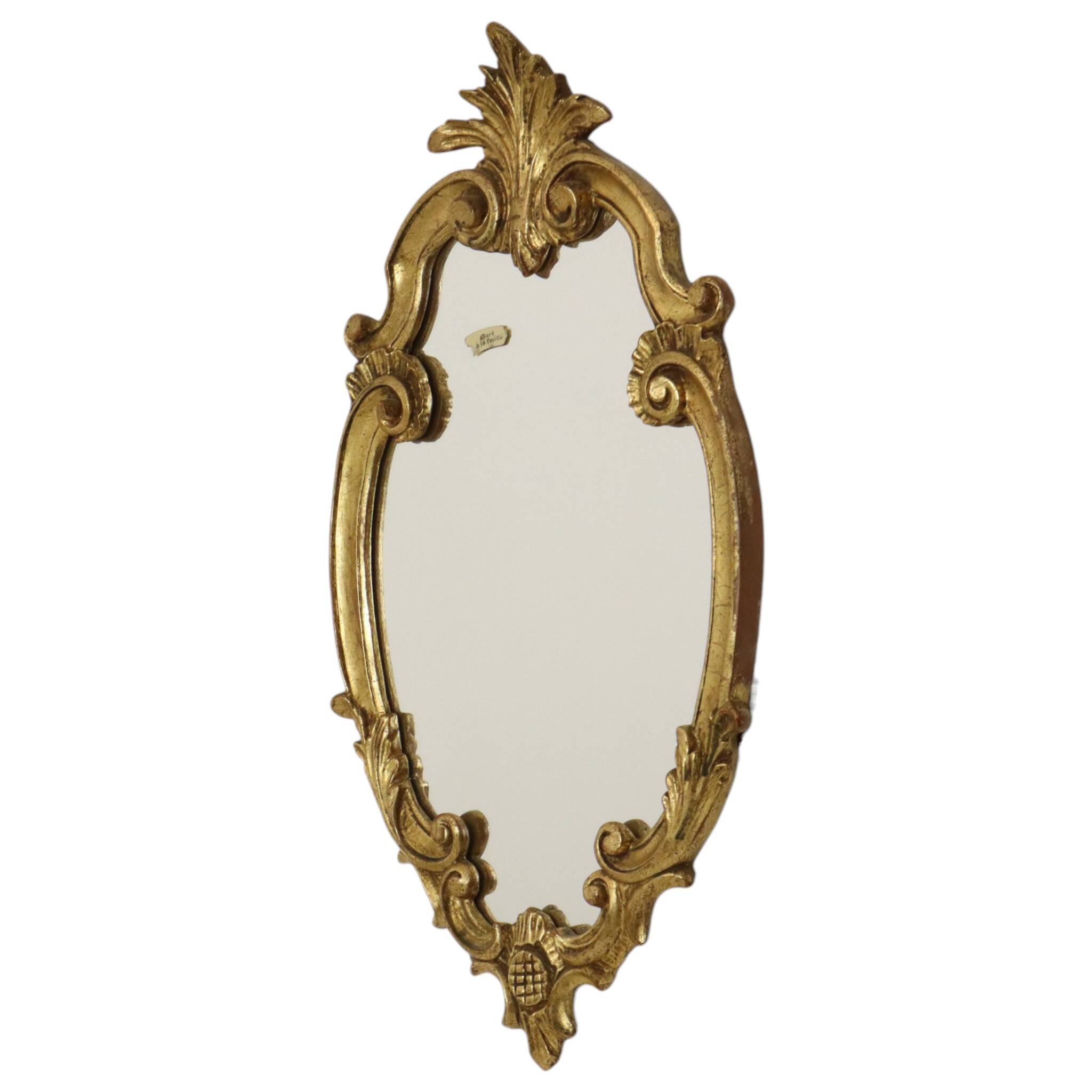 French Baroque-style gold-leaf gilded mirror with crest, 60 cm