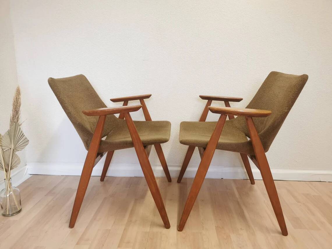 Set of 2 Rare Vintage Lupina Wooden Armchair by Niko Kralj, MCM Shell Chair