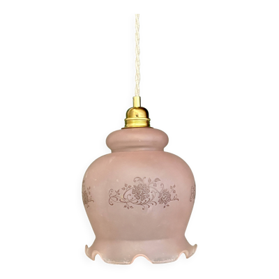 Suspension globe vintage en verre dépoli rose